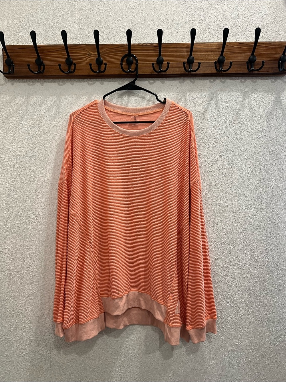Women's Coral Striped Long-Sleeve Pullover Sweatshirt